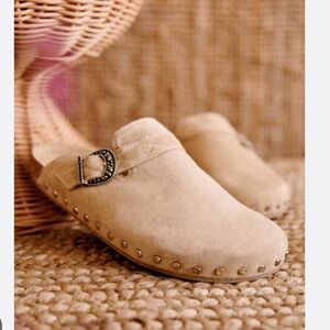 Sezane Lotta Mules Suede Studded Slip-On shoes